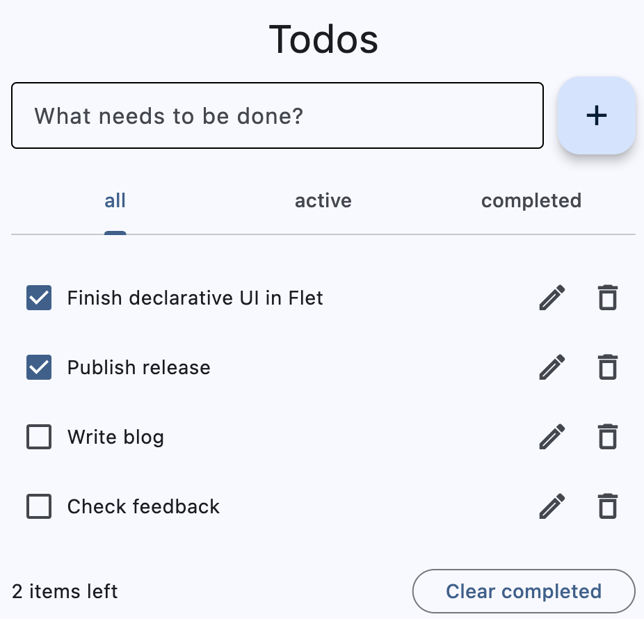 A to-do app built with Flet, with editable tasks and completion filters